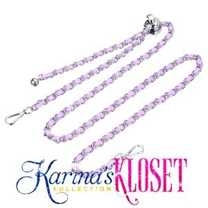 Adjustable Purse Strap, Leather Woven Chain, Gold & Lavender Vegan Leather